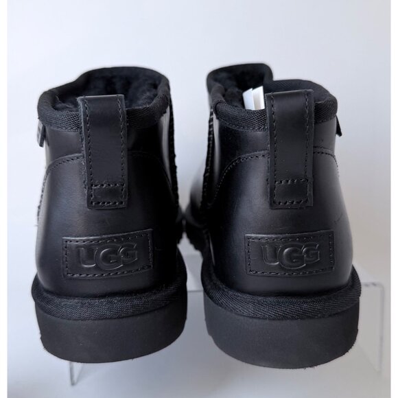 UGG Black Classic Ultra Mini Boots Regen Leather Winter Boots Men Size 10 - Picture 8 of 9